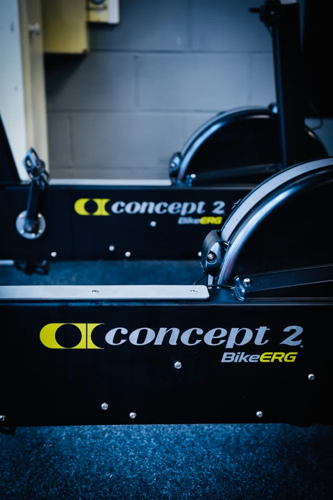 Indoor exercise bikes in a gym